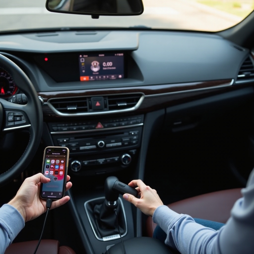 wie man das Fahrzeug mit dem Telefon über ein Kabel verbindet